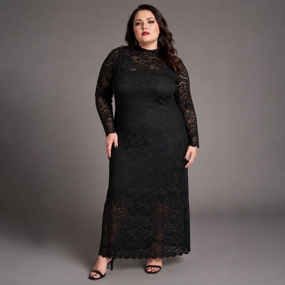 Steve Madden Womens XL Black Lace Mock Neck Long Sleeve Witchy Goth Maxi Dress